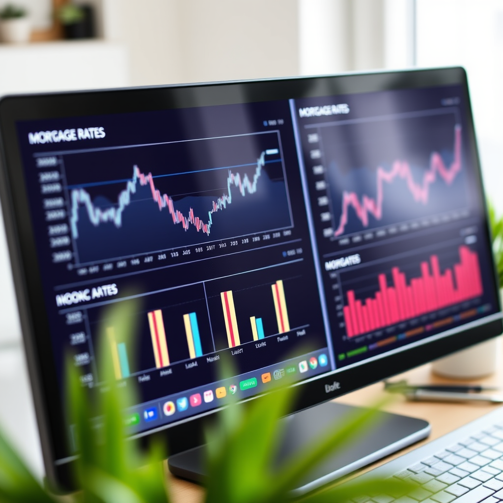 Financial charts and mortgage rate comparison graphs on computer screen